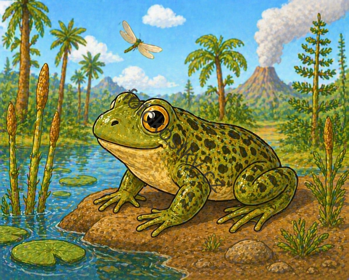 prehistorický rybník s žábou